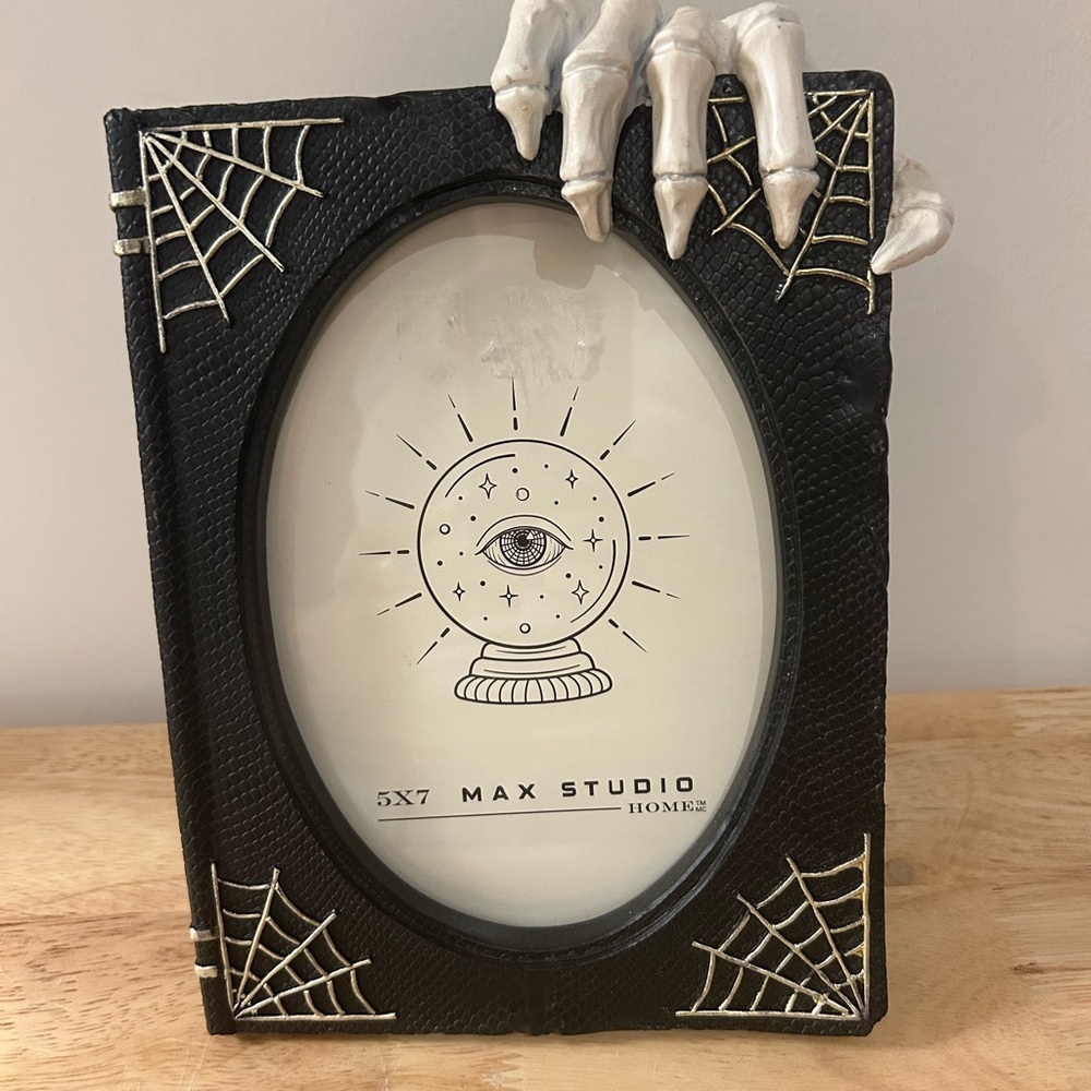 Max Studio 5x7 Skeleton Hand Halloween Photo Frame Spider Webs Spell Book